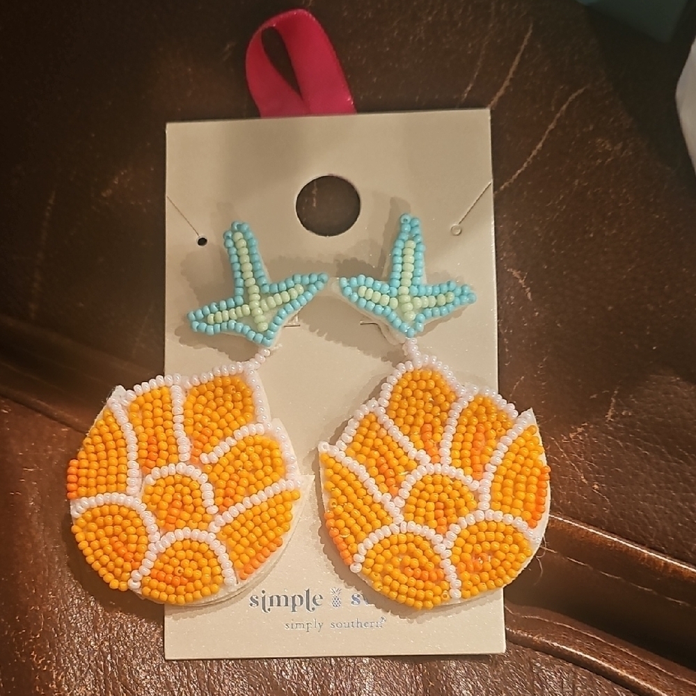Simply Southern Orange and Blue Beaded Earrings